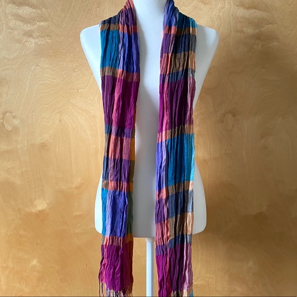 Multi-Colored Plaid Light Fall Scarf or Shawl - Picture 4 of 5